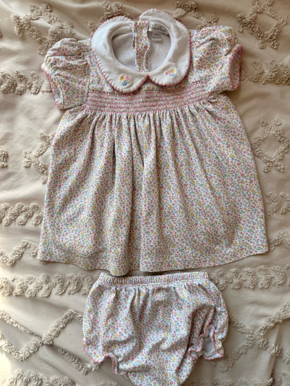 Smocked Floral Baby Dress Set in Pastel Pink